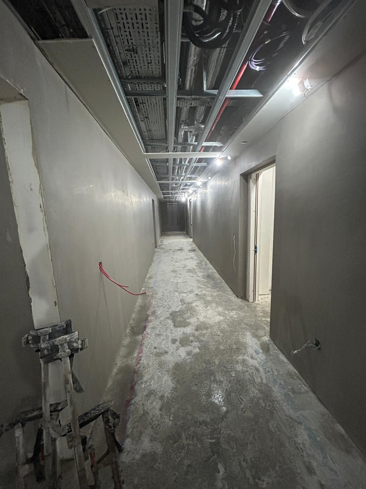 Large-scale commercial corridor plastering project by Causani Plastering Ireland